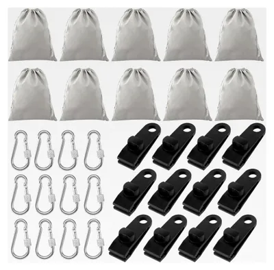 Produktbild von Tragbare Gewichtstaschen für Pavillons, 10 Stück 20x25cm mit 12 Karabinern und 12 Clips, Sandsäcke für Vorhänge, Zelte und Tischdecken