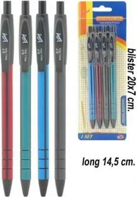 Produktbild von 4er Set Vidal-Kugelschreiber 0.7, 14,5 cm lang, rot, schwarz, blau