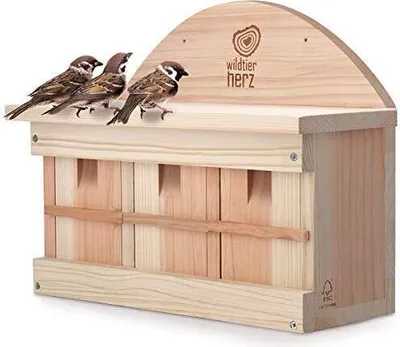 Produktbild von Wildtier Herz Spatzennistkasten - Nabu-Standards - 42cm x 32,5cm x 17cm Vogelspatzenkolonie wetterfest, aus unbehandeltemHolz, Vogelkasten, Nistkasten, Spatzennistkasten für den Garten