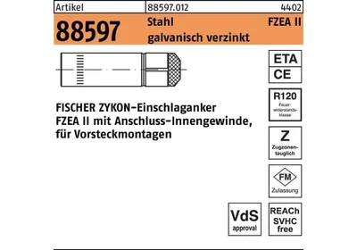 Produktbild von Fischer 47305, Anker mit Gewinde, Beton, Metall, Silber, Edelstahl, M12
