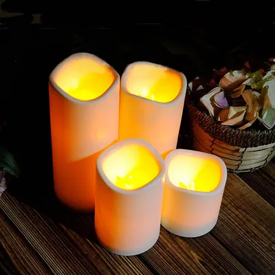 Imagen del producto de Velas LED cilíndricas con efecto parpadeante, luz de llama, lámpara decorativa para jardín o patio - 7,5 x 7,5 cm
