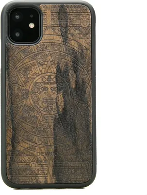 Productafbeelding van Houten hoesje voor iPhone 11, AZTEC KALENDER, ZIRICOTE hout