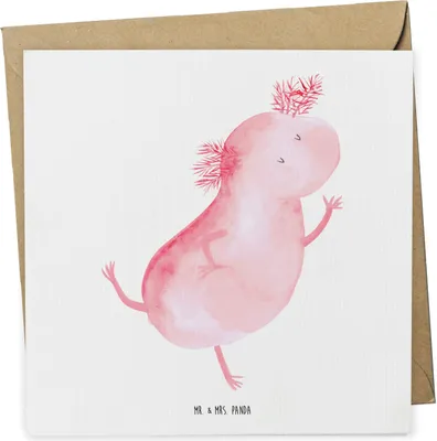 Produktbild von Mr. & Mrs. Panda Grußkarte Axolotl Tanzen - Weiß - Geschenk, Freudig, Freundin, gut Gelaunt, Glückwunschkarte, Beste, Klappkarte, doppelkarte, faltkarte, Sterne