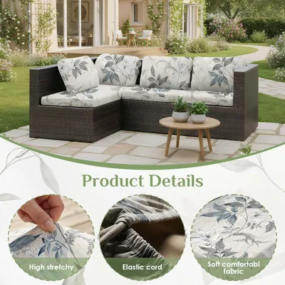 Produktbild von 3 Stück Patio Kissenbezug für Terrassenmöbel, Outdoor-Sofabezüge Stretch Sofakissenbezüge, Ersatzbezüge für Terrassenmöbel,Grau Blumen
