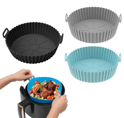Immagine prodotto di Stampi in silicone per friggitrice ad aria, confezione da 3 pezzi, diametro 20 cm, riutilizzabili, senza BPA