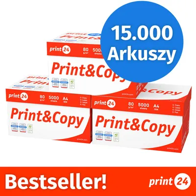 Zdjęcie produktu dla NOWOŚĆ: print24 Papier do drukarek i kopiarek, 15000 arkuszy, 30 x 500, A4, Premium, ekstra biały, CIE 160, Zwycięzca testów, Certyfikat PEFC