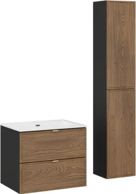 Productafbeelding van Badkamerset SAVIA: onderkast 60cm + witte inbouwwastafel + opbergmeubelen