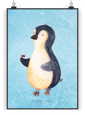 Produktbild von Mr. & Mrs. Panda Bild Pinguin Marienkäfer DIN A3 - Eisblau - Geschenk, kunstdruck poster, drucke, Liebe, Glück, Pinguine, Kleine Wunder, kunstposter, Wandbild, Aufmerksam