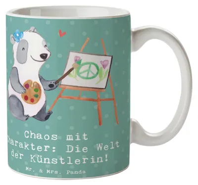 Produktbild von Mr. & Mrs. Panda Teetasse Künstlerin Chaos - Meeresbrise - Geschenk, Berufsliebe, Geschenke mit Herz, Kunstwelt, Kreativität, Kunstschaffende, Beruf, Berufsalltag, Tasse