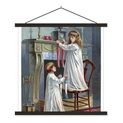 Produktbild von MuchoWow® Textilposter Weihnachten - Winter - Vintage 60x60 cm mit schwarzem Rahmen - Posteraufhänger