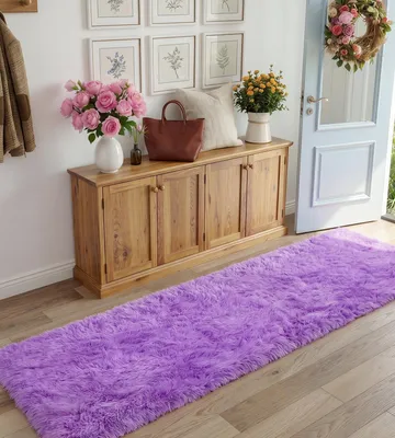 Productafbeelding van Vloerkleed - 80 x 150 cm - Hoogpolig - Modern - Antislip - - Paars