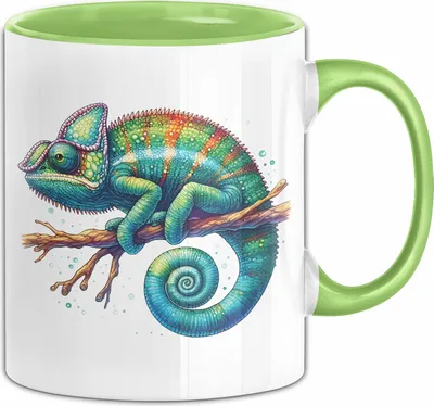 Produktbild von Aquarell Chamäleon Tasse Geschenk Grafik (Grün)