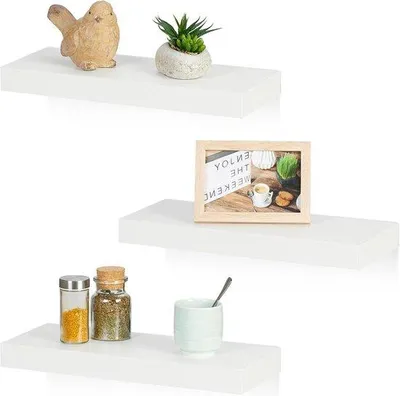 Obrázek produktu pro Sada 3 nástěnných polic - Š x H: 38 x 15 cm - Dekorace do obývacího pokoje a ložnice - MDF moderní design - Plovoucí police bílá
