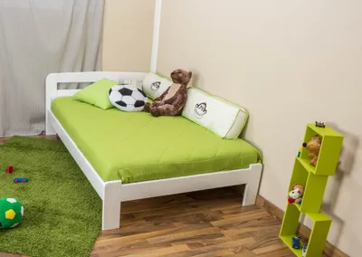 Produktbild von Kinderbett / Jugendbett Kiefer Vollholz massiv weiß lackiert A5, inkl. Lattenrost - Abmessung 120 x 200 cm