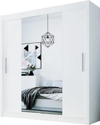 Produktbild von Easy4You D2 180 cm Weiß Schiebetüren Kleiderschrank 180x215x58 cm mit Spiegel - Schlafzimmermöbel, Aufbewahrung - Mehrzweckschrank
