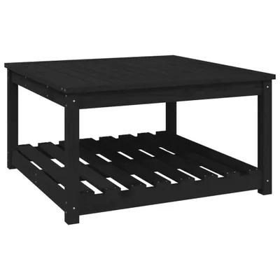 A black wooden coffee table with a slatted lower shelf, shown from a slightly elevated angle against a white background.