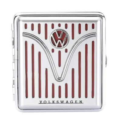 Produktbild von VW ZIGARETTENETUI für 20 Zigaretten aus Metall Volkswagen Zigarettenbox Zigarettendose Box Dose Hardcase Etui Case 49 (Silber-Rot)