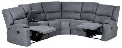 Zdjęcie produktu dla BELIANI Narożnik rozkładany manualnie szary tapicerowany z funkcją relaksu sofa 5-osobowa uchwyt na napoje schowek