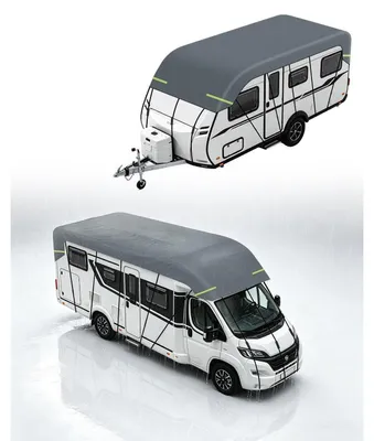 Image de Housse de protection pour caravane, dimensions 6,5 x 3 mètres, imperméable, protection UV, étanche, bandes réfléchissantes, tissu non tissé de 170 g/m²