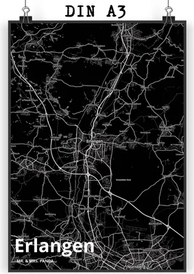 Produktbild von Mr. & Mrs. Panda Bild Erlangen DIN A3 - Geschenk, Stadt, kunstdruck poster, Dorf Karte Landkarte Map Stadtplan, Posterdruck, wanddeko, drucke, Plakat