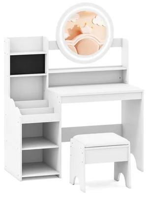 Produktbild von FANTASK Kinderschminktisch Set, Schminktisch Holz mit Spiegel, Regalen & gepolst