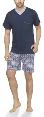 Produktbild von Moonline - Herren Shorty Schlafanzug kurz Pyjama mit karierter Hose aus 100% Baumwolle ; Hellblau , 4XL