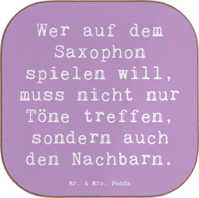 Produktbild von Mr. & Mrs. Panda Tassenuntersetzer Spruch Saxophon Spieler - Lavendeltraum - Geschenk, Blasinstrument, Untersetzer Gläser, Musiker, Tischuntersetzer, Blues, Instrument