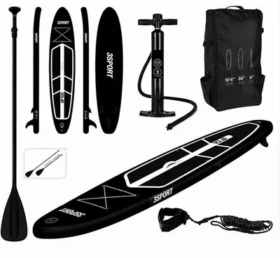 Imagen del producto de Tabla de paddle surf inflable iSUP, modelo 320 cm, juego completo. Soporta hasta 150 kg. Incluye: remo, bomba, mochila, correa de seguridad y aleta. Color: