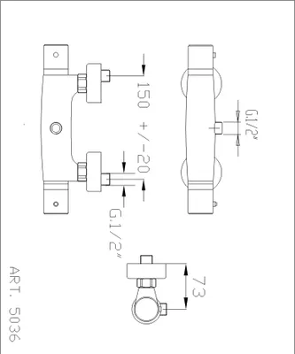 Produktbild von Demm Duschthermostat Aufputz Abgang nach oben chrom 500 x 5036, 13460.001.C