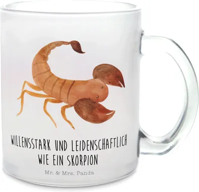 Produktbild von Mr. & Mrs. Panda Teetasse Sternzeichen Skorpion - Transparent - Geschenk, November, Teeglas, Skorpione, Geburtstag Oktober, aus Glas, Haferl, Häferl, Pott, Horoskop