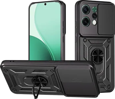 Produktbild von OPPO Reno14 Hülle - Coverup Armor Ring Ständer Back Cover mit Kamera Schutz - Schwarz