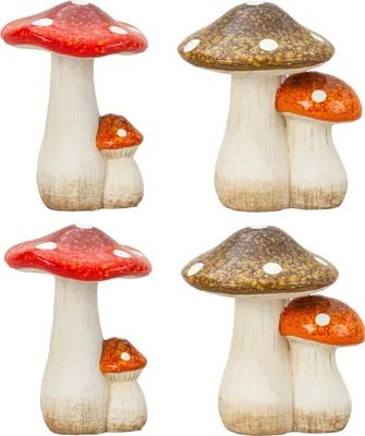 Produktbild von 4 Stück Pilz Figuren stehend 2 Farben 16cm Dekofigur Herbstdekoration Natur Deko