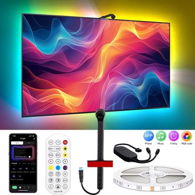 TV LED Hintergrundbeleuchtung mit Kamera für 55-65 Zoll Fernseher und PC 12 Szene Modus Musik Sync 4M LED Streifen TV Beleuchtung mit App Fernbedienung für Spiele Musik Filme USB