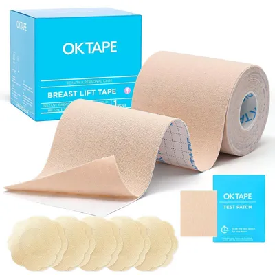 Produktbild von Klebe BH Push Up für große Brust, rückenfrei, trägerlos, für Kleider, mit 5 Paar Brustwarzenabdeckungen, 5cm x 5m Rosa