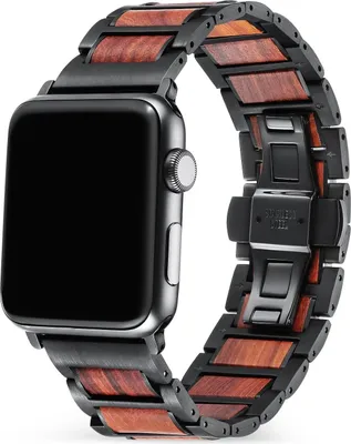 Produktbild von Strap-it Apple Watch 8 Stahl-/Holz Armband (Schwarz/Braun)