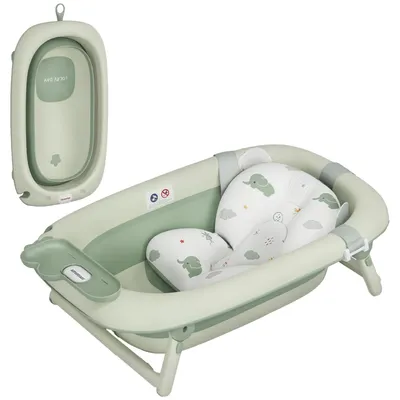 Image de Baignoire pour bébé, design pliable, système de vidange facile, vert