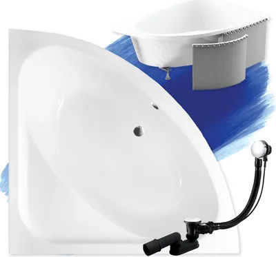 Produktbild von BADLAND Eckbadewanne Badewanne Luksja 148x148 mit Ablaufgarnitur, Füßen und Styroporverkleidung GRATIS
