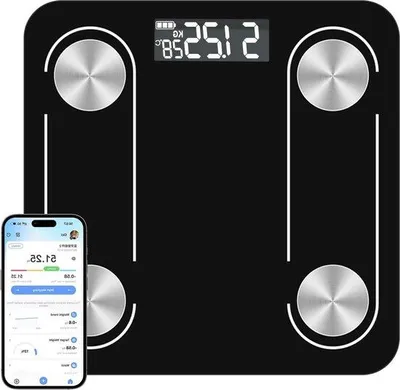 Image de Pèse-personne électronique avec Bluetooth - Écran LED - 26 x 26 cm - Rechargeable par USB - Pèse-personne intelligent avec rétroéclairage