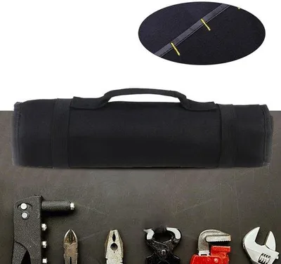 Produktbild von Unyqoos® Tragbare Werkzeugrolle aus Oxford-Gewebe, 22 Fächer – integrierte Steckertasche & sicherer Schlaufenverschluss für Elektriker und Handwerker