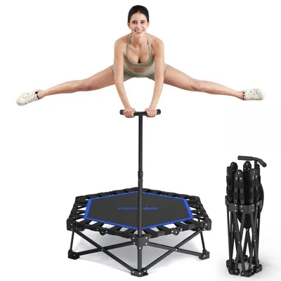 Obrázek produktu pro Fitness trampolína, skládací, pro dospělé, pro použití v interiéru, průměr 106 cm, černá/modrá