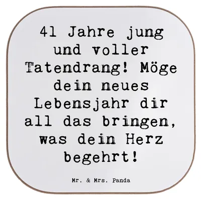 Produktbild von Mr. & Mrs. Panda Tischuntersetzer Spruch 41. Geburtstag Tatendrang - Weiß - Geschenk, Untersetzer für Gläser, Tischschoner, gläseruntersetzer, Mittvierziger, Party, Alter