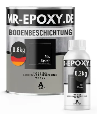 Produktbild von Mr. Epoxy Epoxidharz Bodenbeschichtung (1 kg, RAL 7030 Steingrau) - 2K Betonfarbe für Garagen, Keller & Werkstatt Boden - Flüssigkunststoff Epoxid Grundierung und Bodenversiegelung