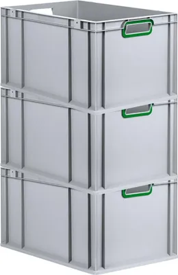 Produktbild von SuperSparSet 3x Eurobox NextGen Color | HxBxT 32x40x60cm | 65 Liter | Griffe grün offen | Verstärkter Boden | Eurobehälter, Transportbox, Transportbehälter, Stapelbehälter