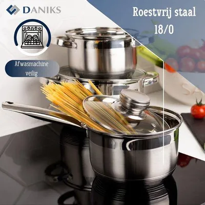 Produktbild von Famanu Kochgeschirrset Edelstahl | Glasdeckel | Innenskalierung | Induktionsgeeignet