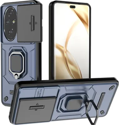 Obrázek produktu pro Pouzdro pro Honor 200 Pro dvouvrstvé pouzdro s posuvnou ochranou kamery a držákem prstenu, stojánek modré