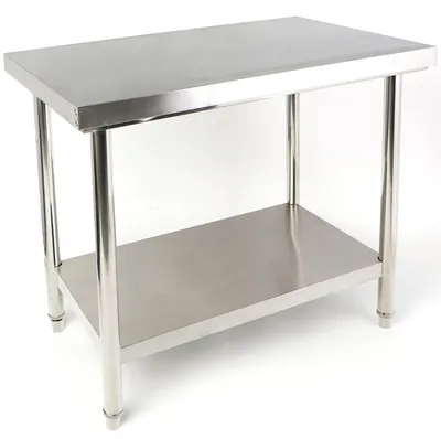 Image de Table de travail en acier inoxydable - 100 x 60 cm - Capacité de charge de 140 kg - Table de cuisine professionnelle