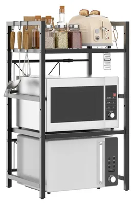Immagine prodotto di Ripiano salvaspazio a 3 livelli per microonde – scaffale da cucina – estensibile da 40 a 60 cm – altezza regolabile – portata massima 40 kg – acciaio – nero