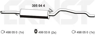Produktbild von ERNST 305044 Mittelschalldämpfer Schalldämpfer für VW SHARAN (7M8, 7M9, 7M6) für FORD GALAXY (WGR)