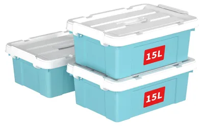 Produktbild von Cetomo 15L*3 Aufbewahrungsboxen, Tragbare Plastikboxen mit Deckeln, Organizer-Be