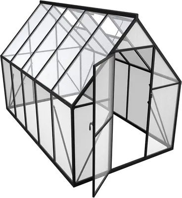 Image de Serre en aluminium, avec toit, fenêtres et porte en polycarbonate transparent, et fondations, dimensions 280x170x195 cm. Serres de jardin résistantes à l'hiver, idéale pour cultiver des plantes en extérieur